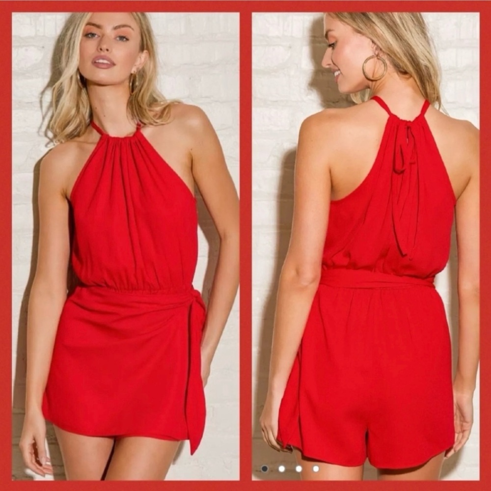 Lulus SeXy Red 🔥 Faux Wrap Romper Take Us Out Size XS